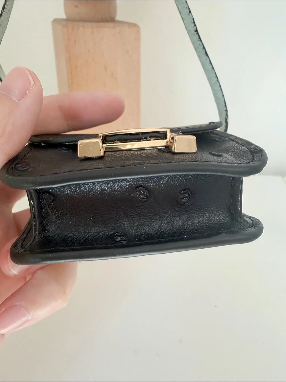 Mini Black Ostrich-Textured Crossbody Bag Charm
